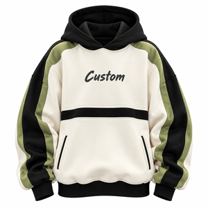 Sudadera con Capucha Extra Grande de Felpa 100% Algodón con Bloques de Color y Logotipo Personalizado |   Sudadera Deportiva Color Verde Oliva Oscuro |   OEM ODM - Product Image 1