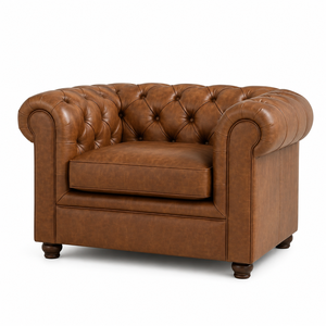 Sillón Chesterfield de Cuero Genuino de Lujo con Respaldo Acolchado Profundo y Diseño Clásico Marrón Vintage para Interiores Elegantes - Product Image 1