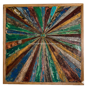 DIVADI Mosaico de Pared Decorativo Náutico de Madera Reciclada Hecho a Mano, Forma Cuadrada, 5cm de Grosor, Pequeño Sol - Product Image 1