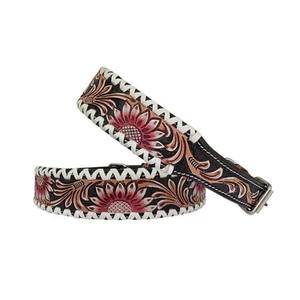 Colliers pour chien en cuir artisanal, à motifs géométriques western et floraux rouges, réglables, pour animaux de compagnie - Product Image 1