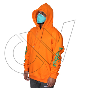 Sudadera de Forro Polar con Capucha y Cremallera para Hombre, Color Naranja, con Estampado de Letras Verdes en las Mangas, Corte Regular, Estilo Casual, Tejido de Punto, Precio de Fábrica - Product Image 1