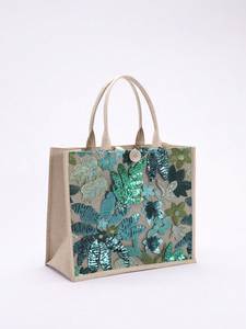 Bolso Tote Bordado con Cuentas y Flores, Estilo Bohemio, Abierto, Bolso de Compras para Mujer - Product Image 2