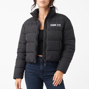 Best Quality Women's <b>Cropped</b> <b>Puffer</b> <b>Jacket</b> Quilted Winter Coat Long Sleeve Zipper Front Adjustable Hem Casual Warm Outerwear - Product Image 1