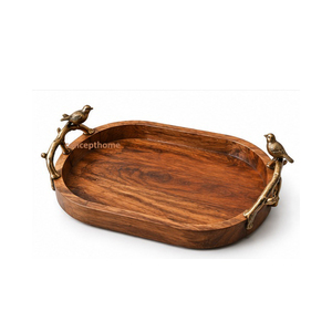 Plateau de rangement rectangulaire en bois de style marocain, gravure florale, finition polie, multifonction, compatible lave-vaisselle, utilisation sur table, individuel - Product Image 4