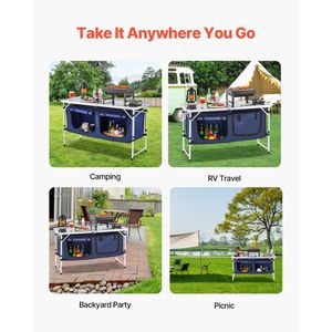 Table de cuisine d'extérieur portable en aluminium réglable sur 3 hauteurs, légère et pliable, avec fonctions de rangement - Product Image 4