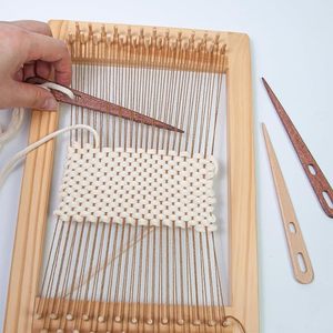 Large Handmade Simple Eco-Friendly Square Wooden Nalbinding Needle Two Eye Weaving Knitting Sewing Tapestry <b>Wool</b> Yarn <b>Craft</b> Tool - Product Image 2