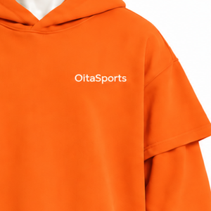 Orange Double Layer <b>Hoodie</b> Oversized <b>Short</b> <b>Sleeve</b> Overlay Long <b>Sleeve</b> Pullover Casual Urban Streetwear Loose Fit Hooded Custom - Product Image 6