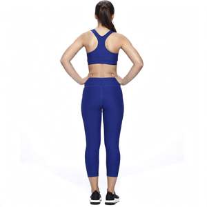 Women's Blue Asymmetric Cowl Neck Yoga Set Elastic Waist <b>Crop</b> Top <b>Legging</b> Bra Solid Pattern Breathable Spandex/Nylon 2-Piece - Product Image 2