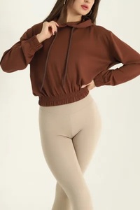 Sweat-shirt à capuche pour femme Ever Glow, manches longues, couleur unie, respirant, tricoté, style décontracté automne, noir, logo sur le devant - Product Image 2