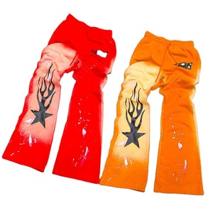 Haute qualité Streetwear empilé évasé graphique bouffée impression pantalons de survêtement français éponge hommes Flare pantalons de survêtement - Product Image 1