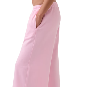Pantalones de chándal de forro polar rosa para mujer, de pierna ancha, cintura elástica, ajuste holgado, suaves, informales, de invierno, con bolsillos - Product Image 5