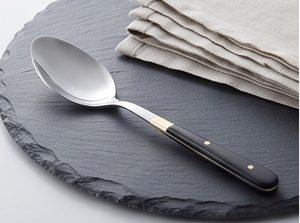 Classic Stainless Steel Serving <b>Spoon</b> With Black Handle And Gold Plated <b>Ring</b> Mirror Polish Long Handle Elegant Kitchenware - Product Image 2