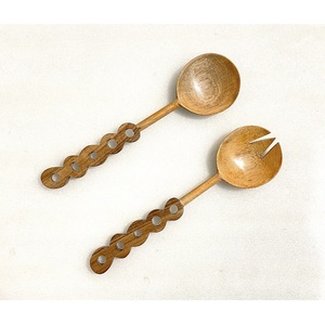 Ensemble d'ustensiles de cuisine en bois durable, fourchette et cuillère à salade, ensemble de service élégant à long manche, cuillères de service - Product Image 1