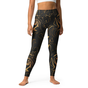 Leggings en velours taille haute longueur intégrale noir et or, extensibles, tissés, sportifs, pour femme, toutes saisons - Product Image 1