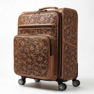 Maleta de Cuero Genuino 100% con Tallado Floral Hecho a Mano, Diseño Clásico y Simple, Apertura Frontal, Ruedas Giratorias, de Alta Calidad - Product Image 2