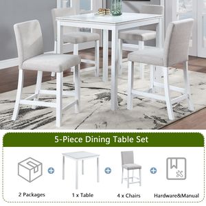 Set da Pranzo da 5 Pezzi con Tavolo Quadrato in Legno e 4 Sedie Imbottite, Set Tavolo da Cucina - Product Image 4