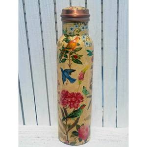 Blue <b>White</b> Floral Print Copper Water Bottle Leakproof Reusable Ayurvedic Drinking Bottle Eco Friendly Home Office Travel - Product Image 2