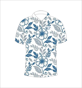 Camisa polo con estampado floral azul y blanco para hombre, camisa de golf informal de manga corta para verano - Product Image 1