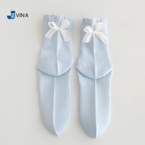 Chaussettes courtes pour femmes JZVINA, grises, en coton et fibre de bambou, respirantes, élégantes, avec nœud décoratif, pour un usage quotidien, chaussettes tricotées pour le printemps - Product Image 4