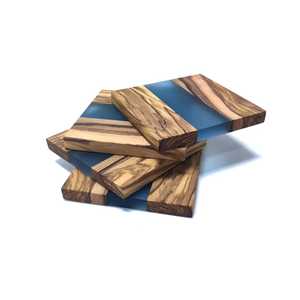 Resin-Inlaid Square Wooden Resin <b>Coaster</b> Set Irregular Shape Handmade Natural Eco-Friendly Table Mats Pads <b>Blue</b> Wood Design Ware - Product Image 4