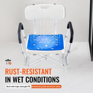 Sedia da Doccia Leggera con Capacità di 180 Kg, Barra Trasversale e Braccioli Imbottiti, Sgabello da Doccia per Uso in Bagno - Product Image 4