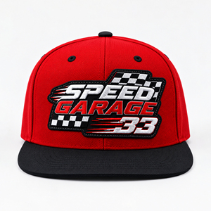 Casquette de course automobile Snapback avec broderie 3D, visière plate, rouge et noir, structurée, 6 panneaux, réglable, pour équipe de course - Product Image 1