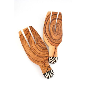 Juego de servidores de ensalada de madera de olivo hechos a mano con mango de resina ecológica, cuchara y tenedor de servicio premium para uso en la cocina del hogar moderno. - Product Image 3