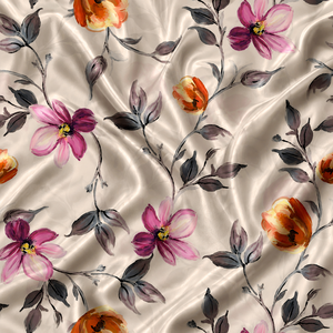 Tela Satén de Poliéster/Algodón con Estampado Floral Orgánico Ecológico, Resistente a Químicos y Transpirable para Prendas y Decoración del Hogar - Product Image 1