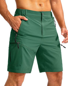 High Quality Product Men's Green Cargo <b>Shorts</b> Quick Dry Elastic Waist Mid Rise Casual Bermuda Style with <b>Zip</b> <b>Pockets</b> - Product Image 1