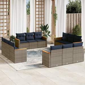 Ensemble de canapés de jardin en polyrotin gris 12 pièces avec coussins, mobilier d'extérieur au design contemporain - Product Image 1