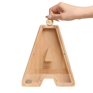 Hucha con Forma de Letra al por Mayor, Caja de Madera para Monedas con Ventana Acrílica Transparente, Regalo Creativo de Cumpleaños para Niños de Fábrica Vietnamita - Product Image 3