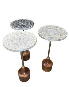 Mesa de Centro Moderna Blanca con Incrustaciones Florales de Madreperla, para una Persona, con Tapa de Madera y Base de Metal, Mesa de Comedor de Lujo para Hogar/Restaurante - Product Image 6