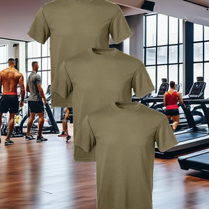 T-shirt homme vert olive col rond manches courtes coupe classique couleur unie 100 % coton jersey tricoté décontracté design uni - Product Image 4