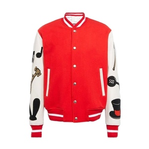 Veste de base-ball pour hommes, bloc de couleurs, broderie Graffiti, manches en cuir, laine, Patchwork, manteau d'hiver surdimensionné - Product Image 1