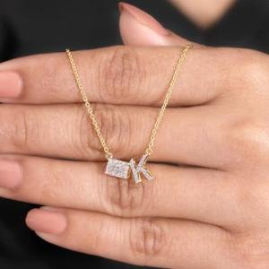 Collier Pendentif Initiale K en Diamant Or Jaune Massif Breloque Lettre Personnalisée Diamants de Laboratoire Pavé Nom Personnalisé Rhodium - Product Image 1
