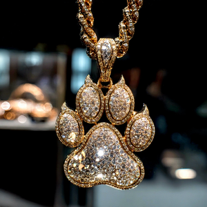 Collier pendentif ours pour homme, plaqué or 14 carats, zircon rond taille brillant micro-pavé, chaîne à maillons style hip-hop - Product Image 4