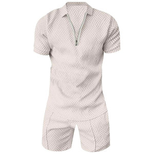 Professional Men's Autumn Vintage Style High Quality Breathable Quick Dry 380gsm 2-Piece 100% Cotton <b>Knitted</b> Shorts <b>Set</b> T-Shirt - Product Image 6