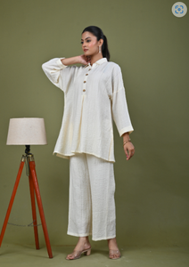 ชุดเซ็ตผ้าไหมไอวอรี่แบบย่นสไตล์คาฟตัน - Product Image 2