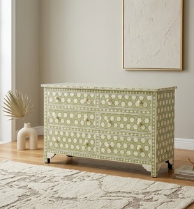 Handmade Bone Inlay Sideboard Drawer <b>Cabinet</b> Green <b>White</b> <b>Storage</b> Chest Modern Living Room Furniture - Product Image 2