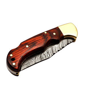 Custom Handmade Damascus <b>Steel</b> Lock Back Folding Knife with Red Wood Handle Patterned Blade Pocket Knives for Camping <b>Outdoor</b> - Product Image 5