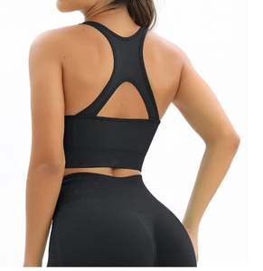 Ensemble de sport 2 pièces côtelé sans couture pour femme : Soutien-gorge de sport et Legging taille haute en Spandex/Nylon – Vente en gros OEM/ODM pour la gym - Product Image 2