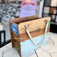 Macetas DIVADI Ecológicas de Madera de Barco Reciclada, Cuadradas, de Ratán/Mendong, Medianas, Vintage, Rústicas, para Flores, Hogar, Jardín, Exterior