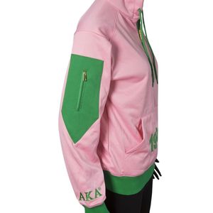 Sudadera con Capucha Rosa Q Zip con Detalles Gráficos Verdes, Sudadera de Felpa de Algodón de Manga Larga Informal para Mujer - Product Image 2