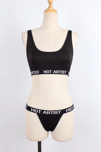 Conjunto de sujetador deportivo y bragas negras personalizadas al por mayor para mujer - Product Image 2