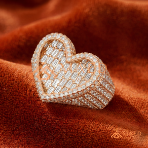 Luxury Rose Gold Heart <b>Ring</b> <b>for</b> <b>Men</b> 18K Rose Gold Plated Iced Out Moissanite Diamond Hip Hop <b>Ring</b> Baguette Cut Large Heart <b>Ring</b> - Product Image 3