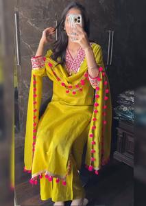 ชุดคุर्ติผ้าไหมทอ 100% แขนยาว ปักลายด้วยด้าย ทรงหลวม ดีไซน์เก๋ ปี 2026 สไตล์น่ารัก คอวี ความยาวปานกลาง พร้อมกางเกงและผ้าคลุมไหล่ - Product Image 3