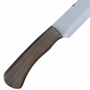Cuchillo de rebanar de hoja larga dentada plateada con mango de madera de grano oscuro para cortar pan y carne, preparación de alimentos en la cocina - Product Image 5