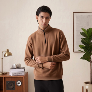 Sweat-shirt personnalisé pour homme à col ras du cou et fermeture éclair courte, 100 % coton molletonné respirant, pull décontracté streetwear printemps, service OEM ODM - Product Image 1