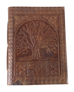 Carnet de notes vintage personnalisé pour le bureau, couverture souple en cuir, fait main, papier en coton recyclé, couverture gaufrée motif arbre - Product Image 1