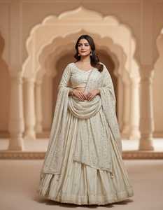 Pure <b>Tissue</b> Silk Dyable Lehenga Choli With Heavy Handwork Dupatta Butti Border Work Double Cancan Ready To Wear <b>Wedding</b> Wear - Product Image 1